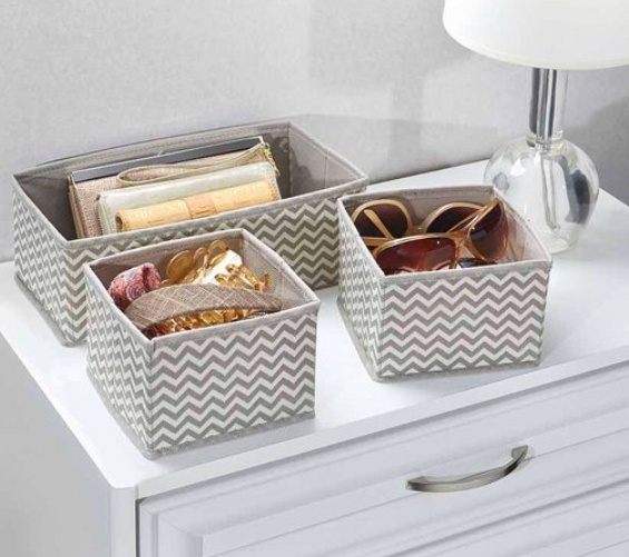 Lådor för sortering, 3 st, CHEVRON ACCESSORY ORGANISER, Grå / Beige i gruppen Förvaring / Garderobsförvaring / Sorteringslådor hos SmartaSaker.se (41946)