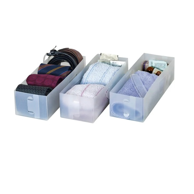 Lådor för sortering, Avlånga, 3 st, DIVISORI PER CASETTI, 30 x 10,5 x H 8 cm, Transparent i gruppen Förvaring / Garderobsförvaring / Sorteringslådor hos SmartaSaker.se (41947)