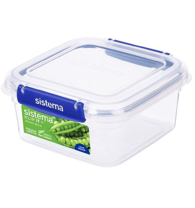 Matlåda, 1,15 L, KLIP IT PLUS SQUARE, 16 x 16 x H 8 cm, Transparent / Blå i gruppen Förvaring / Köksförvaring / Matlådor hos SmartaSaker.se (42153)