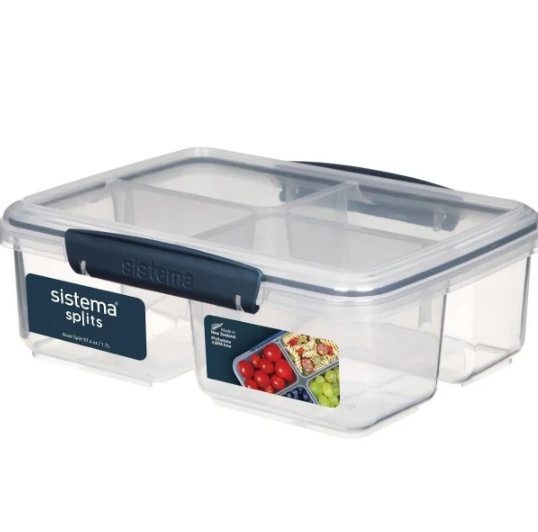 Matlåda, fyrdelad, KLIP IT QUAD SPLIT, 1,74 L, Klar /Mörkblå i gruppen Förvaring / Köksförvaring / Matlådor / SmartStore matlådor hos SmartaSaker.se (42167)