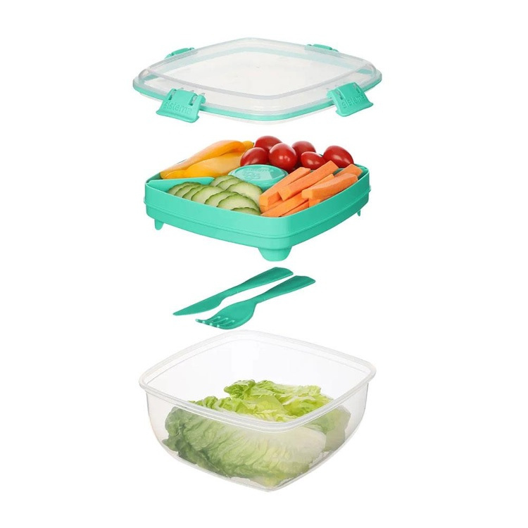 Matlåda, med fack och bestick, SALAD TO GO, 1,1 L, Transparent / Mint i gruppen Förvaring / Köksförvaring / Matlådor / SmartStore matlådor hos SmartaSaker.se (42171)