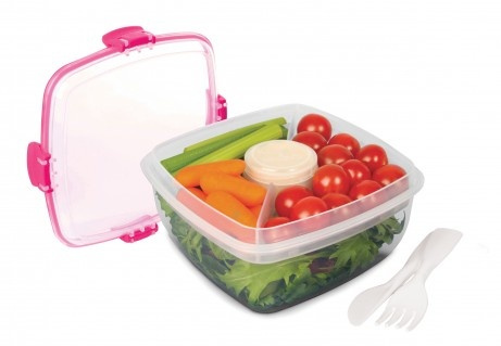Matlåda, med fack och bestick, 1,1 L, SALAD TO GO, Transparent / Rosa i gruppen Förvaring / Köksförvaring / Matlådor / SmartStore matlådor hos SmartaSaker.se (42172)