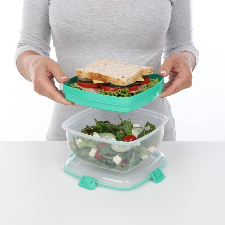 Matlåda, Tvådelad, SALAD + SANDWICH TO GO, 19 x 19 x H 10 cm, Klar / Mint i gruppen Förvaring / Köksförvaring hos SmartaSaker.se (42192)