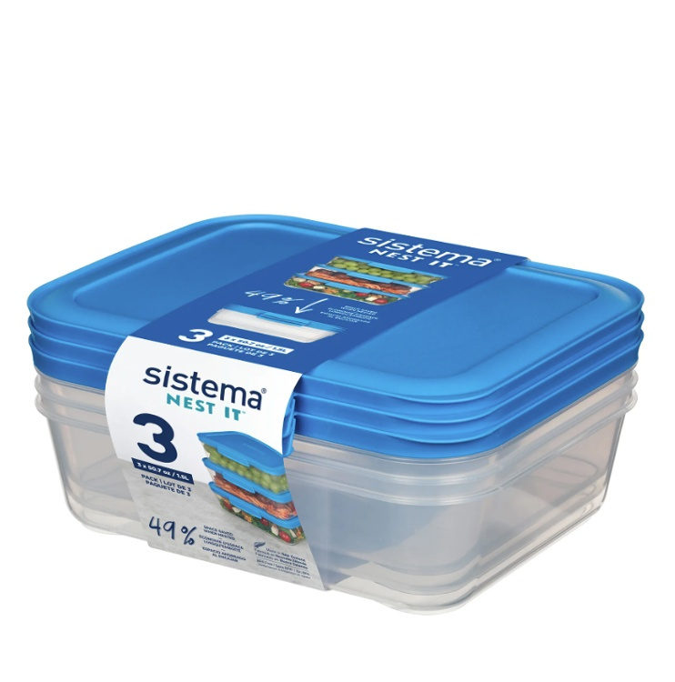 Matlådor 1,5 Liter, 3 st, SISTEMA NEST IT, Klar / Blå i gruppen Förvaring / Köksförvaring / Matlådor / Plast hos SmartaSaker.se (42198)
