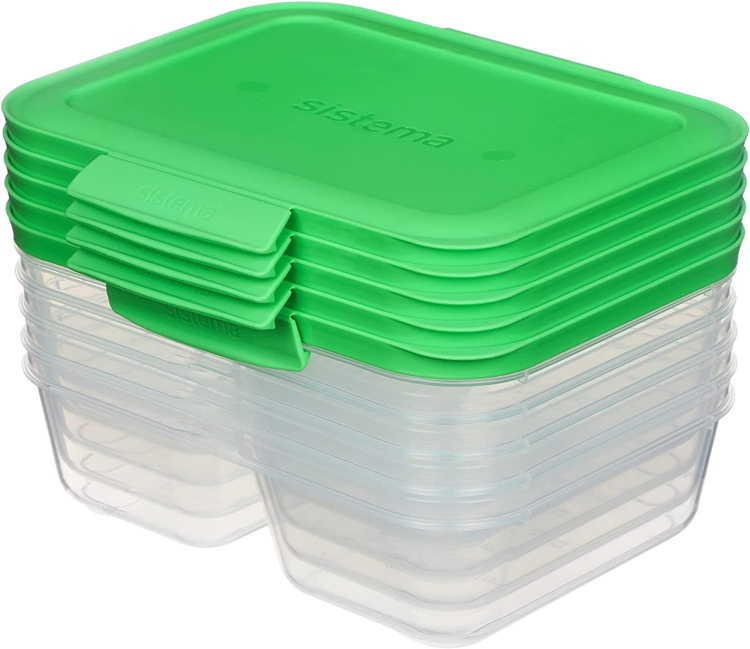 Matlådor, Tvådelade, 870 ml, 5 st, SISTEMA NEST IT, 19 x 14,5 x H 5,5 cm, Klar / Grön i gruppen Förvaring / Köksförvaring / Matlådor / SmartStore matlådor hos SmartaSaker.se (42209)