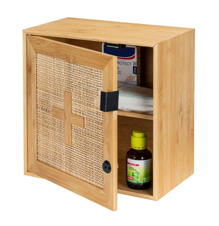 Medicinskåp i Bambu och rotting, Låsbart, ALLEGRE, 30 x 19,5 x H 30 cm, Natur i gruppen Förvaring / Badrumsförvaring hos SmartaSaker.se (42217)