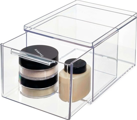 Minibyrå, Stapelbar, Hög, THE HOME EDIT SMALL ALL-PURPOSE DRAWER, 13,3 x 17,8 x H 10,8 cm, Transparent i gruppen Förvaring / Badrumsförvaring / Sminkförvaring hos SmartaSaker.se (42256)