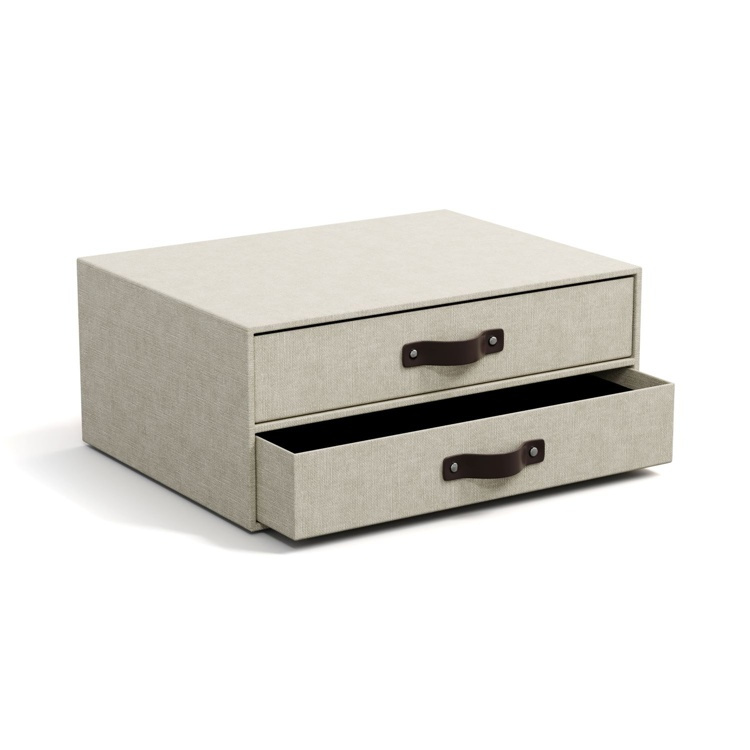 Minibyrå, 2 lådor, BIGSO BIRGER CANVAS, 33 x 25,5 x H 14,5 cm, Beige i gruppen Förvaring / Förvaringslådor / BigSo förvaringslådor hos SmartaSaker.se (42259)