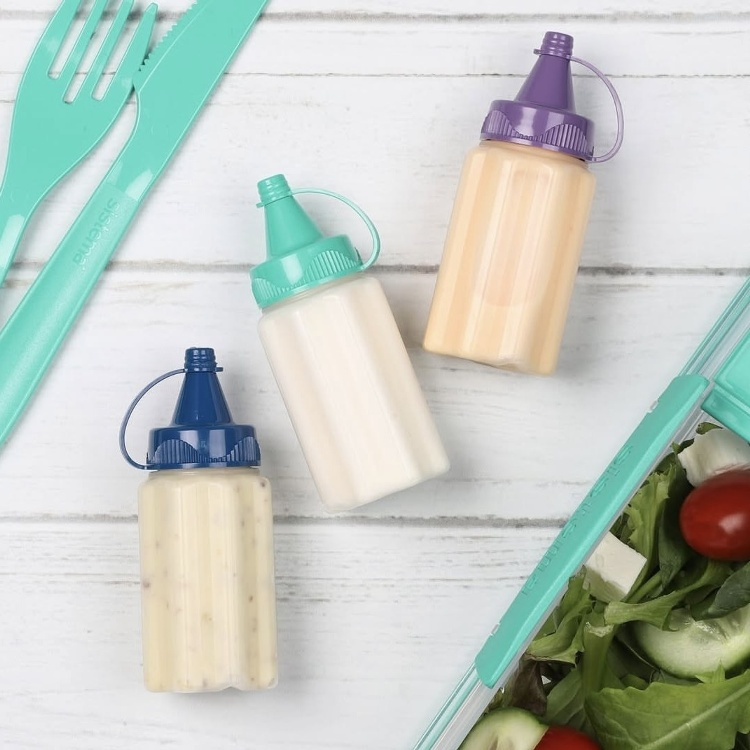 Miniflaskor för sås, 35 ml, 3 st, SAUCE TO GO, Ø 3,4 x H8 cm, Lila / Turkos / Blå i gruppen Förvaring / Köksförvaring / Matlådor hos SmartaSaker.se (42270)