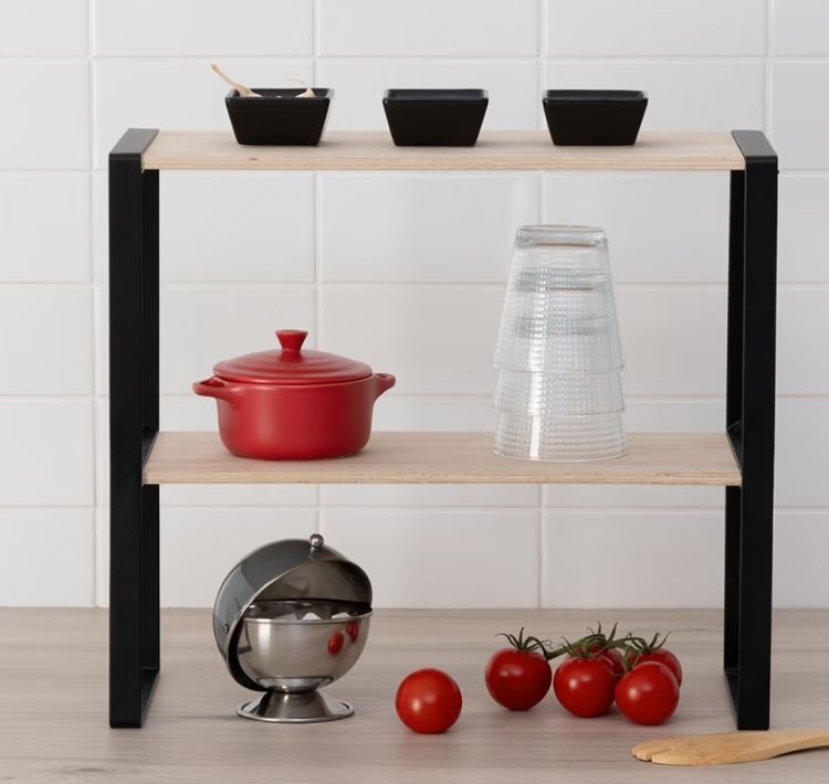 Mini-Hylla, 2-plan, BLACK & WOOD KITCHEN RACK, 40 x 18 x H 35 cm, Natur / Svart i gruppen Förvaring / Köksförvaring / Organisera köksskåp hos SmartaSaker.se (42272)