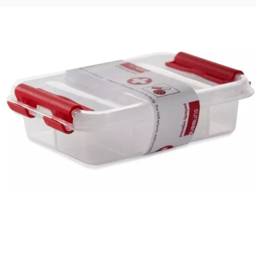 Pillerask med 8 fack, FIRST AID PILL BOX, 12 x 7,7 x H 3 cm, Klar / Röd i gruppen Förvaring / Badrumsförvaring hos SmartaSaker.se (42417)