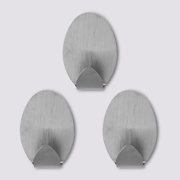 Självhäftande krokar i metall, 3 st, OVAL LARGE, 3,5 x 2 x H 5 cm, Matt Rostfritt stål i gruppen Förvaring / Magneter och självhäftande / Självhäftande krokar hos SmartaSaker.se (42524)