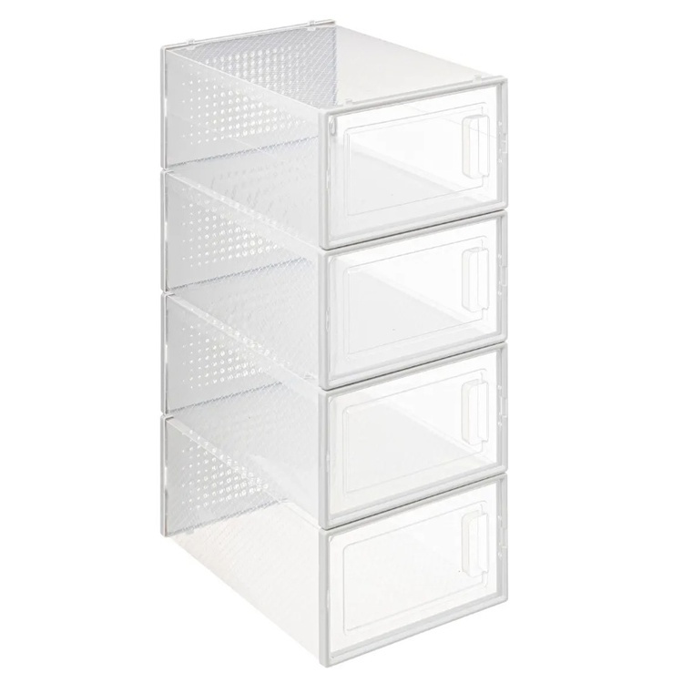 Skolådor, 4 st, Stapelbara, MEDIUM RANGE CHAUS BOX, 33,5 x 23,2 x H 14 cm, Vit / Transparent i gruppen Förvaring / Garderobsförvaring / Skoförvaring hos SmartaSaker.se (42567)