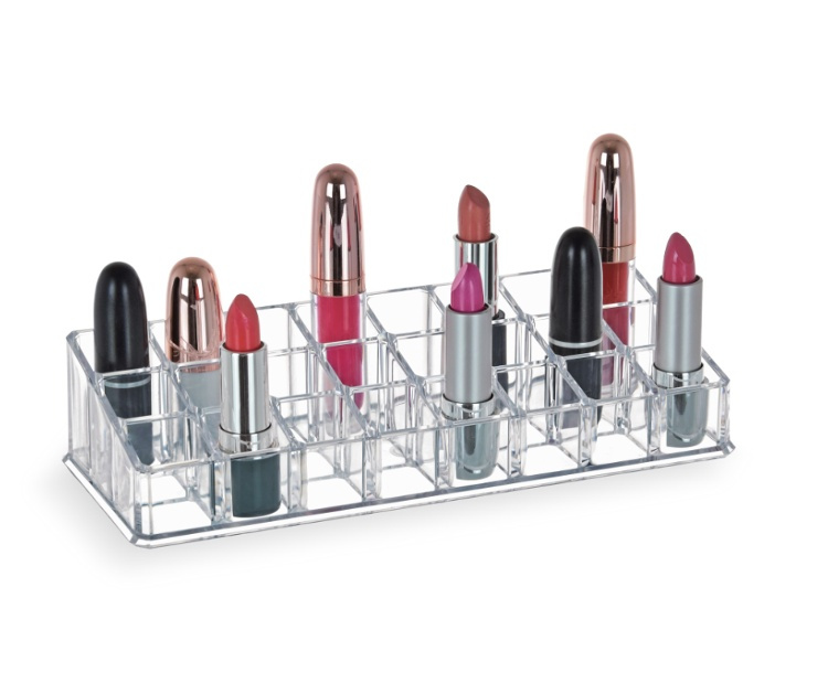 Sminkställ för Läppstift, 24 fack, LIVING LIPSTICK ORGANIZER, 22,7 x 9 x H 5 cm, Klar akryl i gruppen Förvaring / Badrumsförvaring / Sminkförvaring hos SmartaSaker.se (42660)