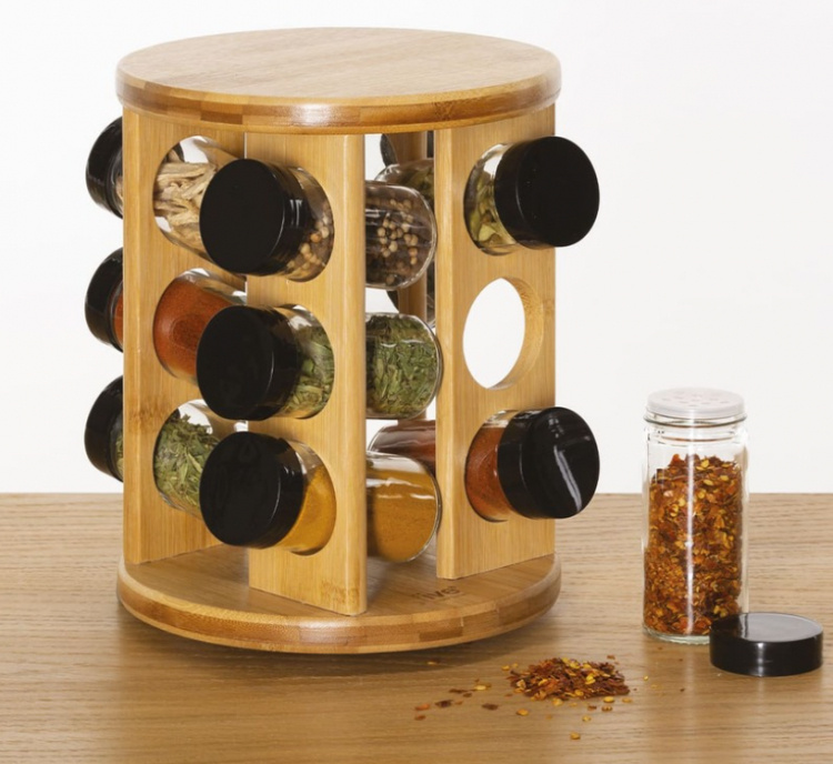 Snurrställ för Kryddor, 12 burkar, ALL BAMBOO ROUND ROTATING SPICE RACK, Ø 18 x H 23 cm, Natur i gruppen Förvaring / Köksförvaring / Organisera köksskåp / Kryddställ hos SmartaSaker.se (42756)