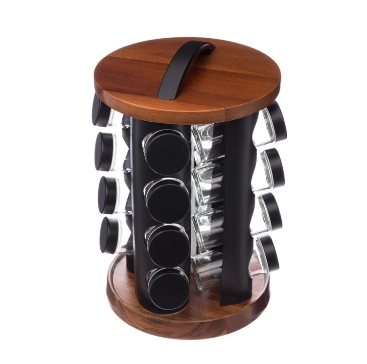 Snurrställ för Kryddor, 16 burkar, ACACIA ROTATING SPICE RACK, Ã˜ 20 x H 31,5 cm, Brun i gruppen Förvaring / Köksförvaring / Organisera köksskåp / Kryddställ hos SmartaSaker.se (42757)