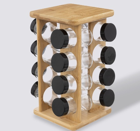 Snurrställ för Kryddor, 16 burkar, ALL BAMBOO SQUARE ROTATING SPICE RACK, 18 x 18 x H 29 cm, Natur i gruppen Förvaring / Köksförvaring / Organisera köksskåp / Kryddställ hos SmartaSaker.se (42758)