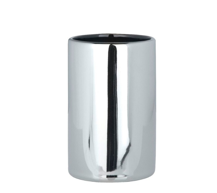Tandborsthållare / mugg i Keramik, POLARIS, Ø 7,5 x H 11,2 cm, Krom i gruppen Förvaring / Badrumsförvaring hos SmartaSaker.se (42918)