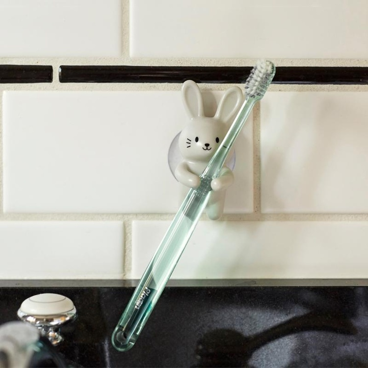 Tandborsthållare med sugproppsfäste, RABBIT, 4 x 5 x H 6 cm, Grå i gruppen Förvaring / Badrumsförvaring hos SmartaSaker.se (42931)