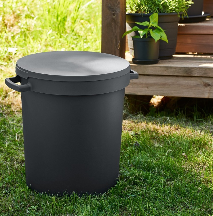 Tunna med Lock och Handtag, 45 Liter, WATER BARREL, 42 x 51 x H 46 cm, Svart i gruppen Förvaring / Förråd- och garageförvaring / Korgar och hinkar hos SmartaSaker.se (43027)