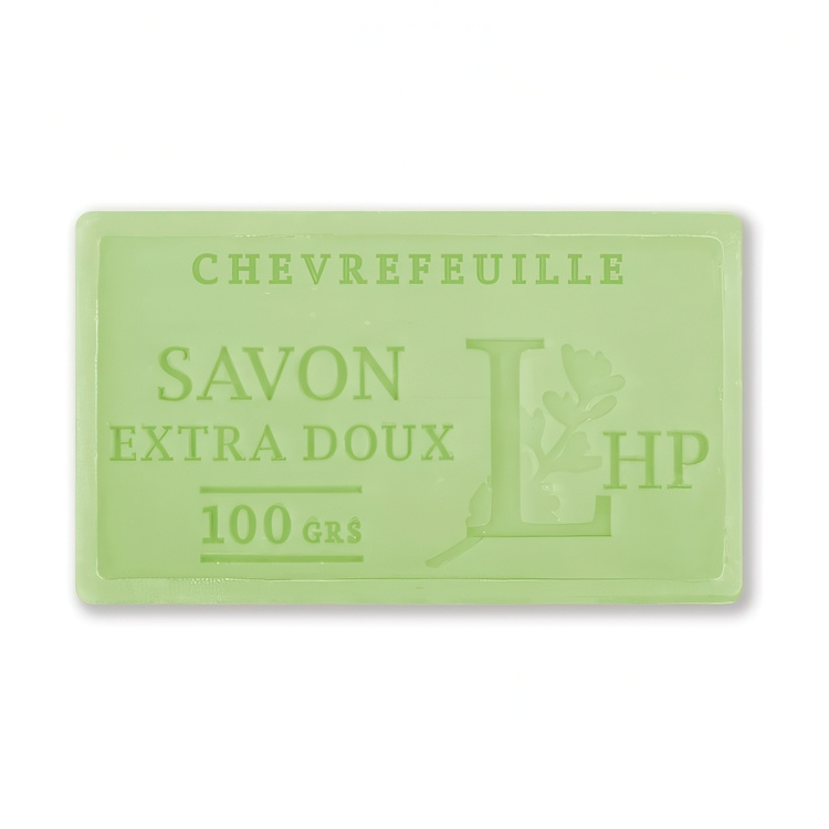 Tvål med doft av Kaprifol, 100 g, SAVON DE MARSEILLE CHÈVREFEUILLE, 8,5 x 5 x H 2,5 cm, Ljusgrön i gruppen Förvaring / Badrumsförvaring hos SmartaSaker.se (43034)