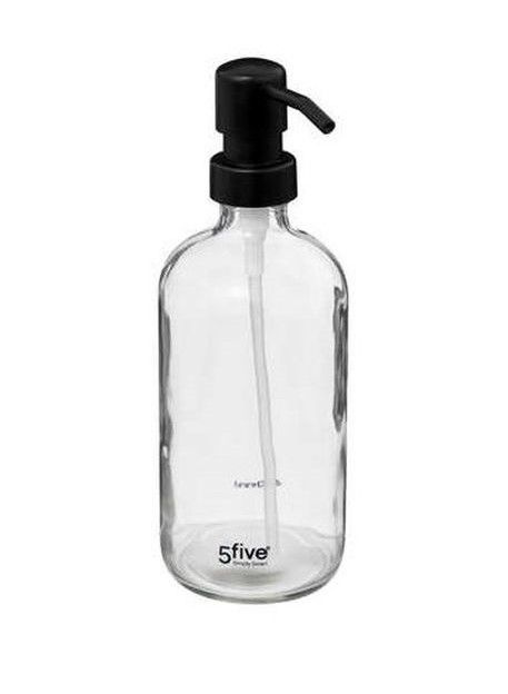 Tvålpump i glas, 450 ml, DISTRIBUTEUR Ã SAVON, Ø 7,4 x H 21 cm, Klar / Svart i gruppen Förvaring / Badrumsförvaring hos SmartaSaker.se (43077)