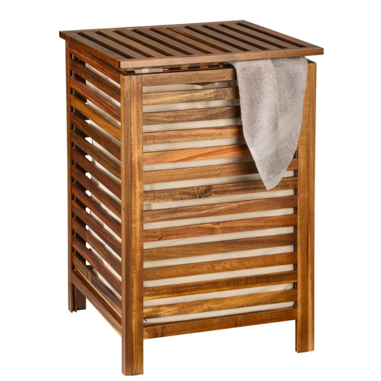 Tvättkorg i akacia, 56 L, FONDI, 45 x 45 x H 65 cm , Brun i gruppen Förvaring / Tvätt och tork / Tvättkorgar hos SmartaSaker.se (43089)