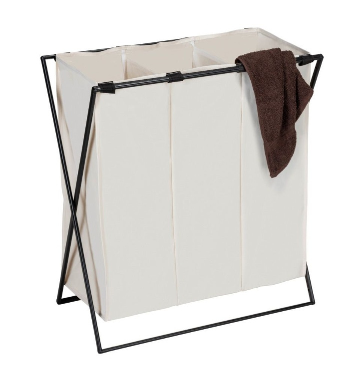 Tvättkorg med 3 fack, 145 L, TRIO XL, 69 x 37 x H 76 cm, Beige / Svart i gruppen Förvaring / Tvätt och tork / Tvättkorgar hos SmartaSaker.se (43094)