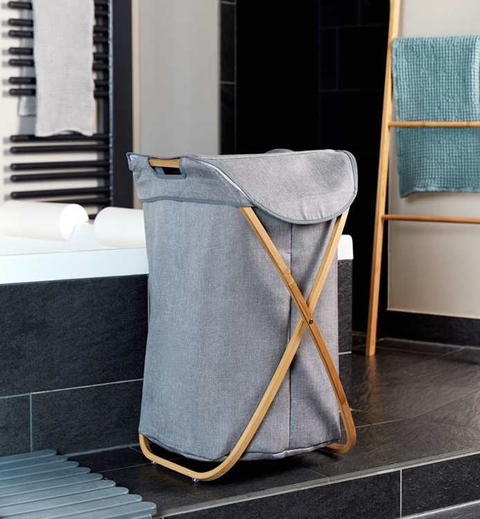 Tvättkorg med bambu ställning, BAHRI, 40 x 30 X H 60 cm, Grå i gruppen Förvaring hos SmartaSaker.se (43095)