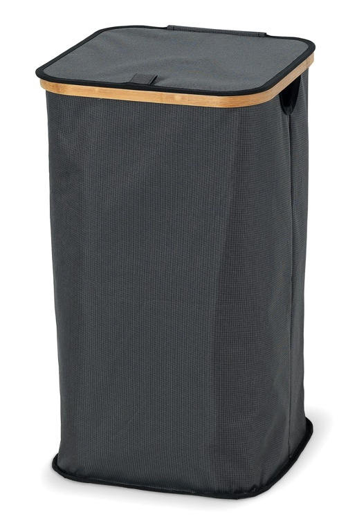 Tvättkorg med lock, PORTABIANCHERIA, 35,5 x 35,5 x H 58,5 cm, Mörkgrå / Bambu i gruppen Förvaring / Tvätt och tork / Tvättkorgar hos SmartaSaker.se (43097)