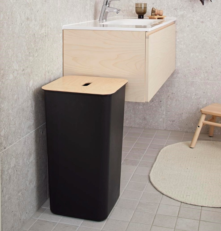 Tvättkorg med trälock, 53 L, SMARTSTORE COLLECT, 36 x 36 x H 58 cm, Svart / Natur i gruppen Förvaring / Tvätt och tork / Tvättkorgar hos SmartaSaker.se (43099)