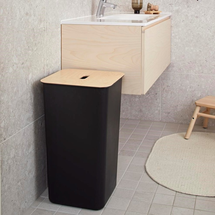 Tvättkorg med trälock, 53 L, SMARTSTORE COLLECT, 36 x 36 x H 58 cm, Svart / Natur i gruppen Förvaring / Tvätt och tork / Tvättkorgar hos SmartaSaker.se (43099)