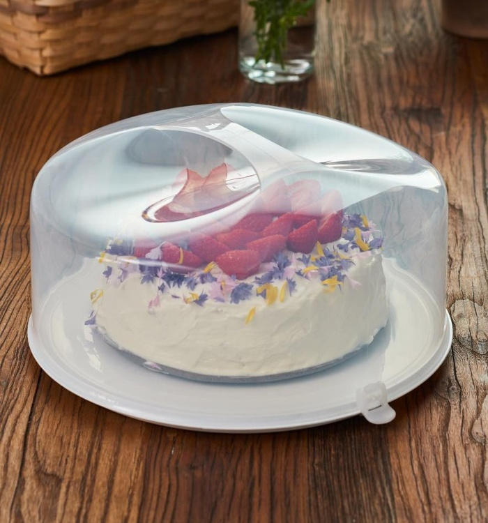Tårtfat med lock / Tårtkupa, Bärbar, GASTROMAX, Ø 37 x H 16 cm , Transparent / Vit i gruppen Förvaring / Köksförvaring hos SmartaSaker.se (43144)