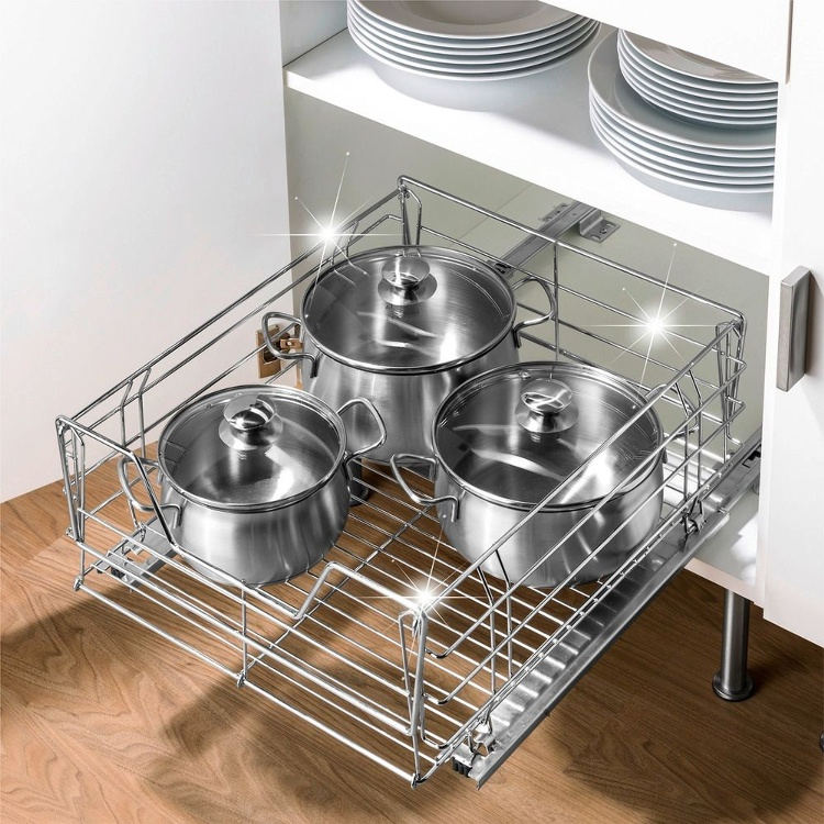 Utdragbar hylla för köksskåp, MAXI SLIDING RACK, 50 x 50 x H 23 cm, Silver i gruppen Förvaring / Köksförvaring / Organisera köksskåp hos SmartaSaker.se (43162)