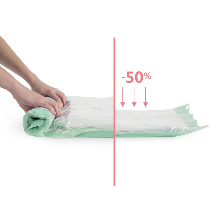 Vakuumpåsar, 2 st, MANUAL ROLL-UP, Large, 70 x 55cm, Klar / Grön i gruppen Förvaring / Garderobsförvaring / Vakuumförvaring / Manuella vakuumpåsar hos SmartaSaker.se (43183)