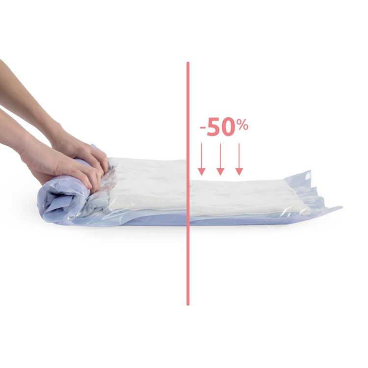 Vakuumpåsar, 2 st, MANUAL ROLL-UP, Medium, 65 x 45 cm, Klar / Blå i gruppen Förvaring / Garderobsförvaring / Vakuumförvaring / Manuella vakuumpåsar hos SmartaSaker.se (43184)