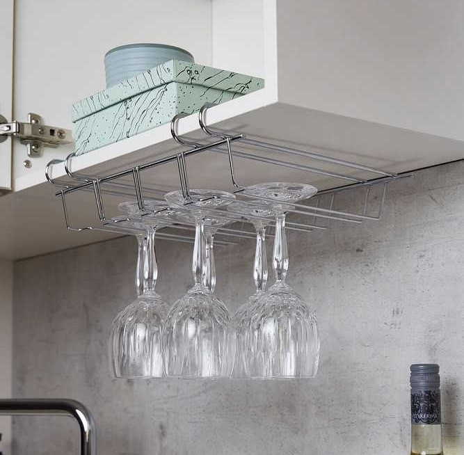 Vinglas hängare för 12 glas, under hylla, LARGE GLASS HANGER, Silver i gruppen Förvaring / Köksförvaring hos SmartaSaker.se (43219)