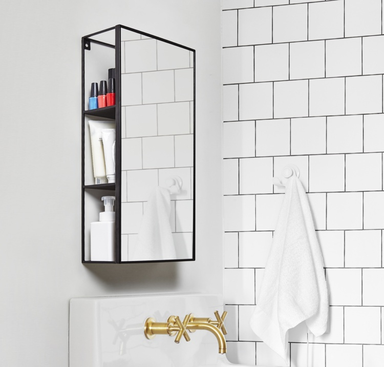 Väggförvaring med spegel, CUBIKO MIRROR, 30,5 x 13 x H 61cm, Umbra, Svart i gruppen Förvaring / Badrumsförvaring hos SmartaSaker.se (43226)