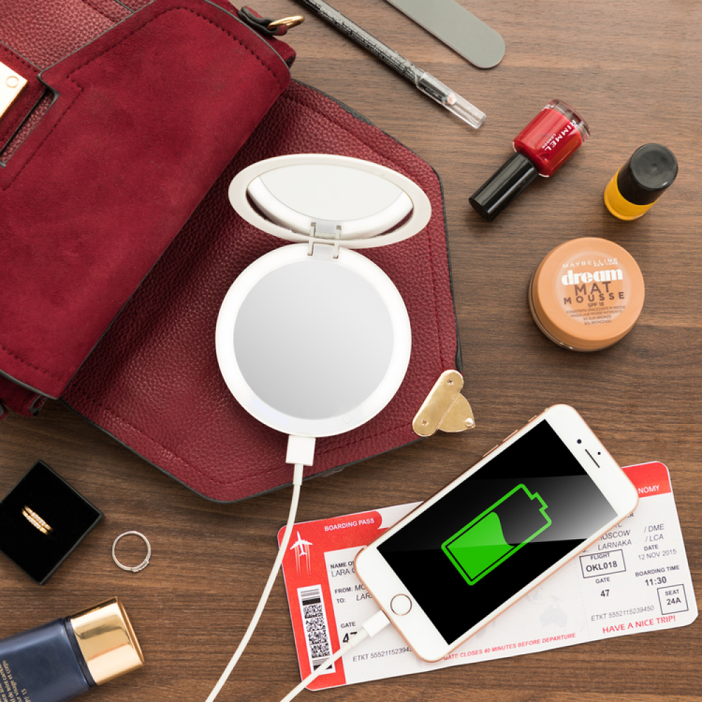 Fickspegel med belysning & powerbank i gruppen Hemmet / Badrum hos SmartaSaker.se (13146)