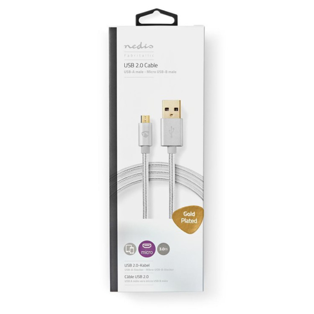 Lång USB-kabel i tyg i gruppen Hemmet / Elektronik / Kablar och Adaptrar hos SmartaSaker.se (13894)