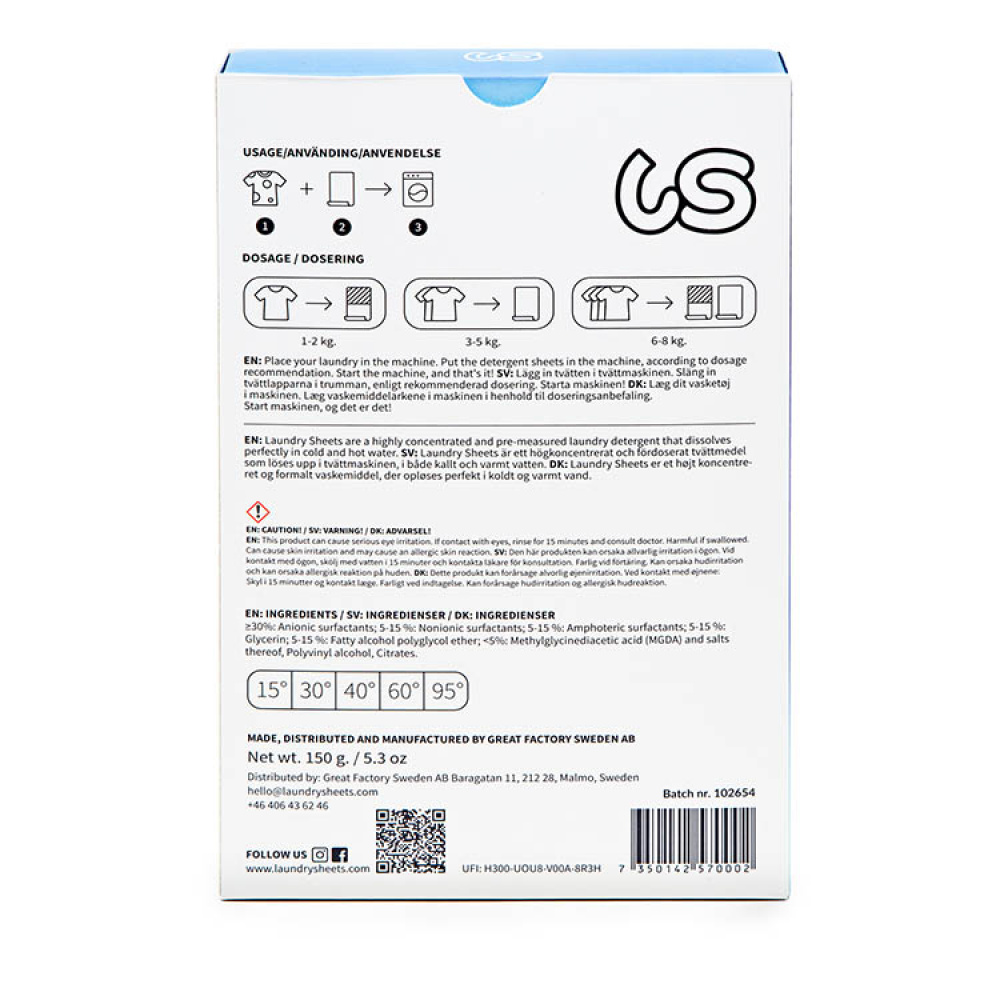 Tvättmedelsark Laundry Sheets i gruppen Hemmet / Tvätt och Städ hos SmartaSaker.se (14005)