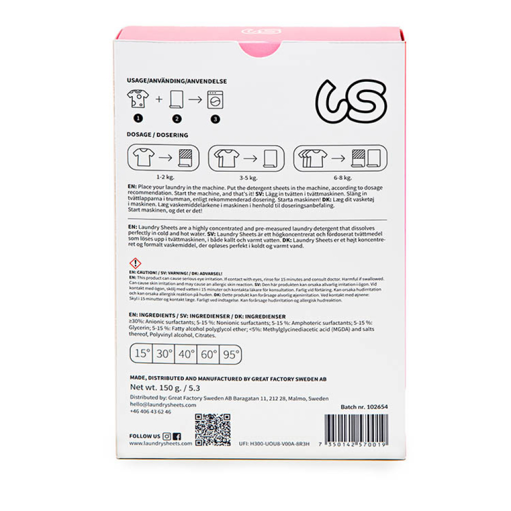 Tvättmedelsark Laundry Sheets i gruppen Hemmet / Tvätt och Städ hos SmartaSaker.se (14005)