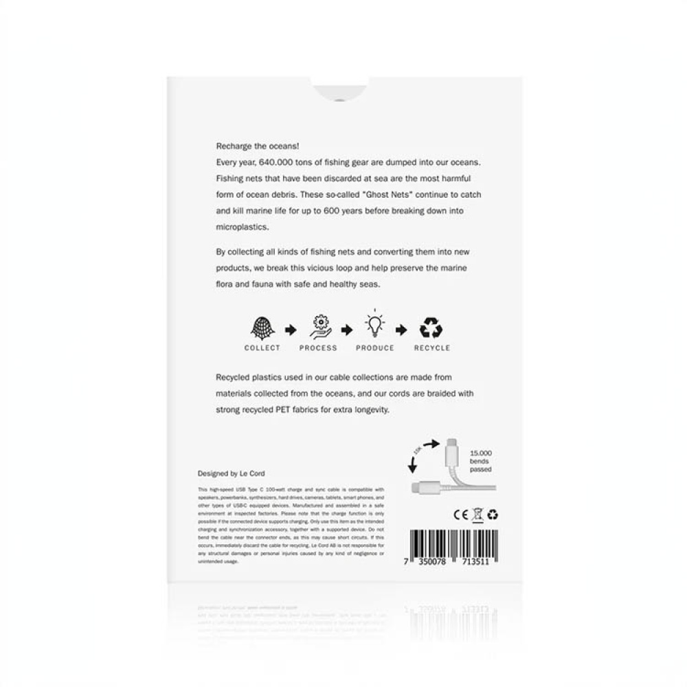 USB-kabel i återvunnet fiskenät, 2 meter i gruppen Hemmet / Elektronik / Kablar och Adaptrar hos SmartaSaker.se (14320)