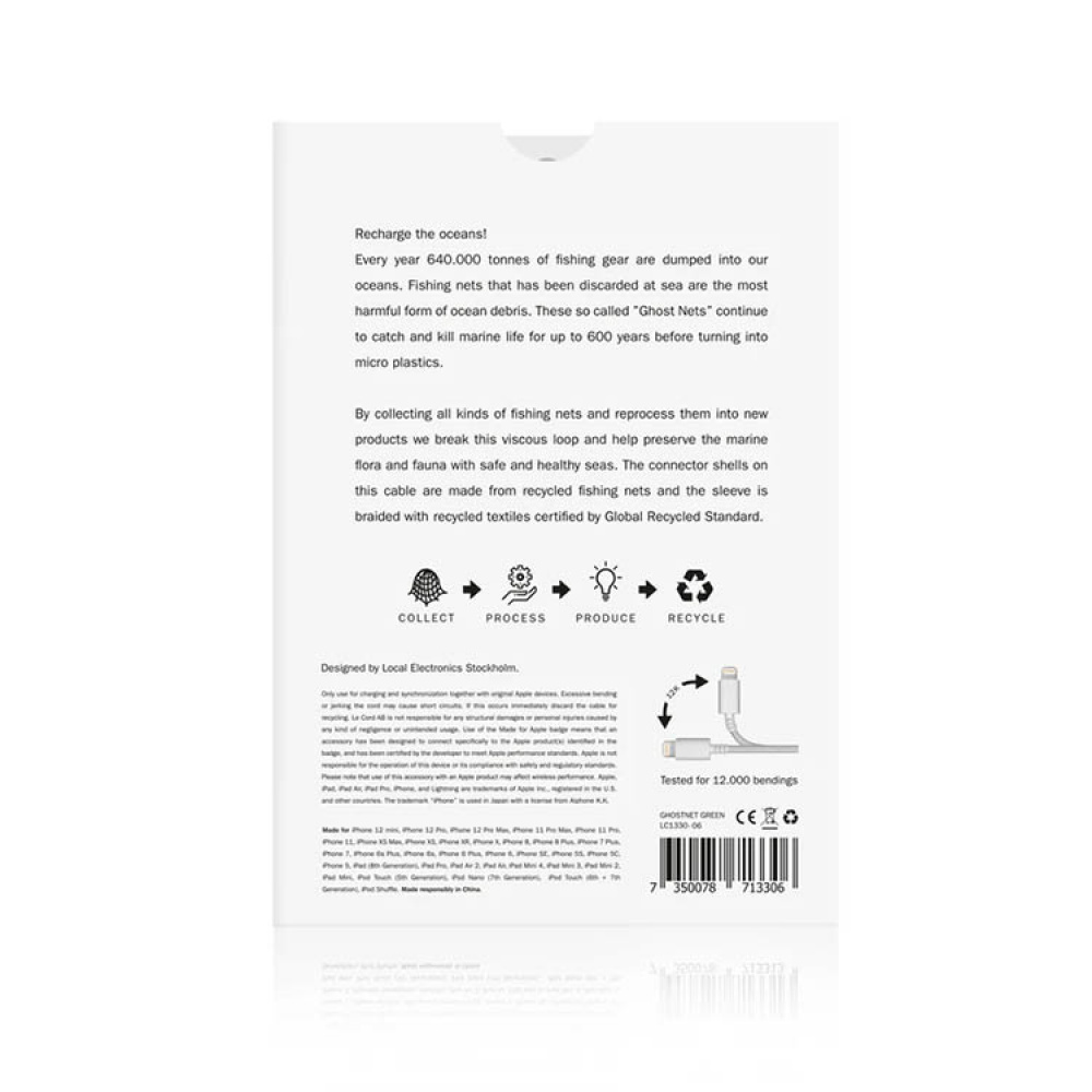 USB-kabel i återvunnet fiskenät, 2 meter i gruppen Hemmet / Elektronik / Kablar och Adaptrar hos SmartaSaker.se (14320)