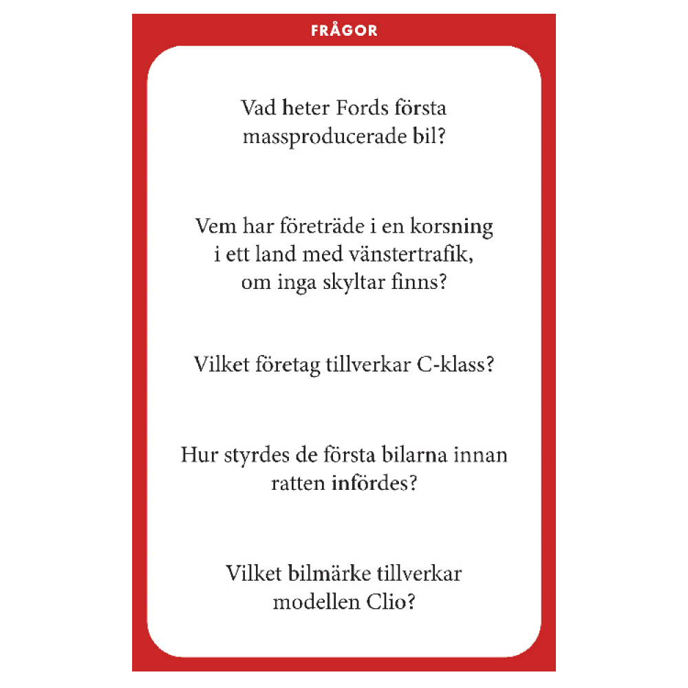 Frågesport om bilar i gruppen Fritid / Spel / Sällskapsspel hos SmartaSaker.se (14837)