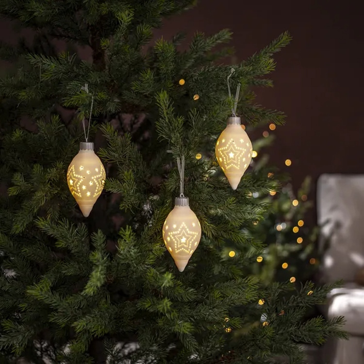 Julkulor med belysning i keramik, 3-pack i gruppen Belysning / Inomhusbelysning / Dekorationsbelysning inomhus hos SmartaSaker.se (14891)