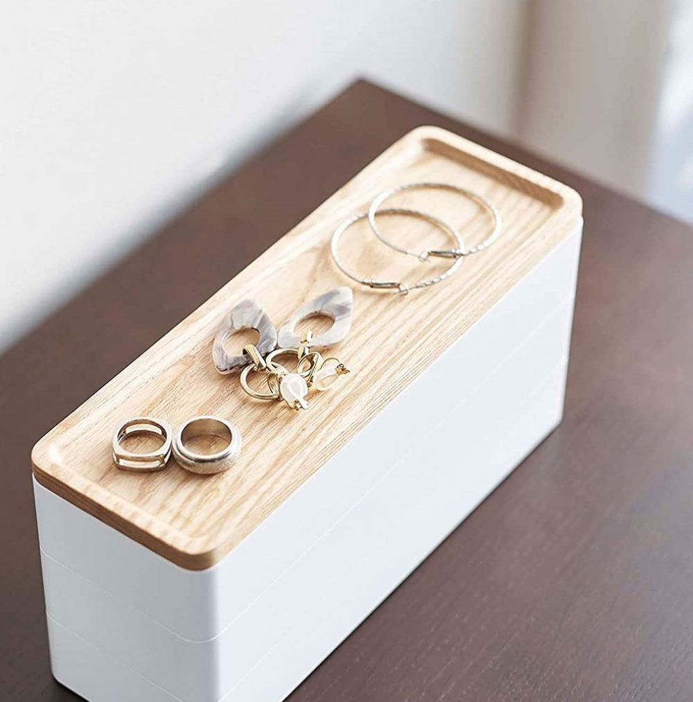 Ask för smycken, Långsmal, RIN 3-TIER ACCESSORY HOLDER, Yamazaki, Vit / Natur i gruppen Förvaring / Sovrumsförvaring / Smyckesförvaring hos SmartaSaker.se (40030)