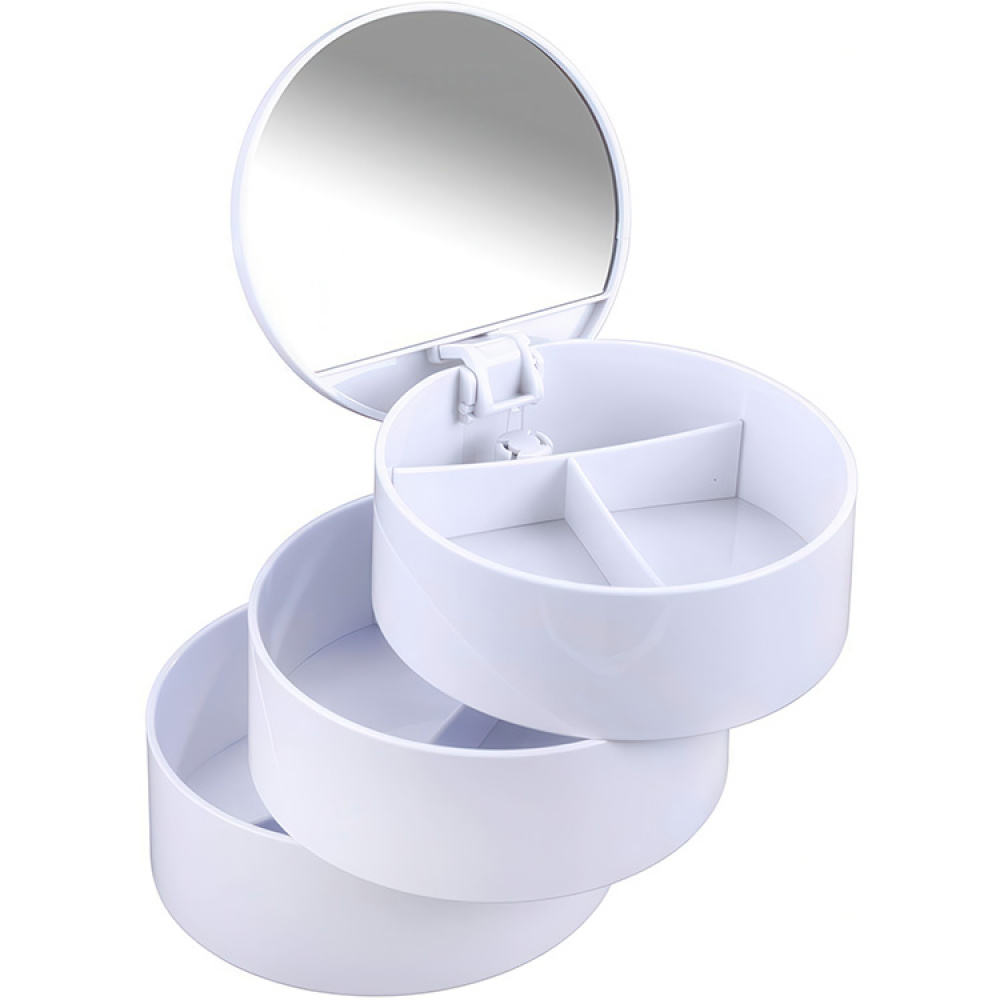 Ask med spegel, COSMETIC TOWER, Ø 13 x H14 cm, Vit i gruppen Förvaring / Badrumsförvaring / Sminkförvaring hos SmartaSaker.se (40033)