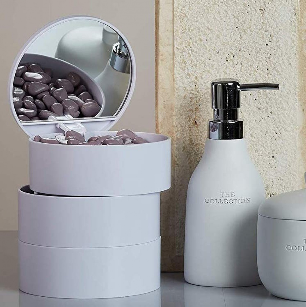 Ask med spegel, COSMETIC TOWER, Ø 13 x H14 cm, Vit i gruppen Förvaring / Badrumsförvaring / Sminkförvaring hos SmartaSaker.se (40033)