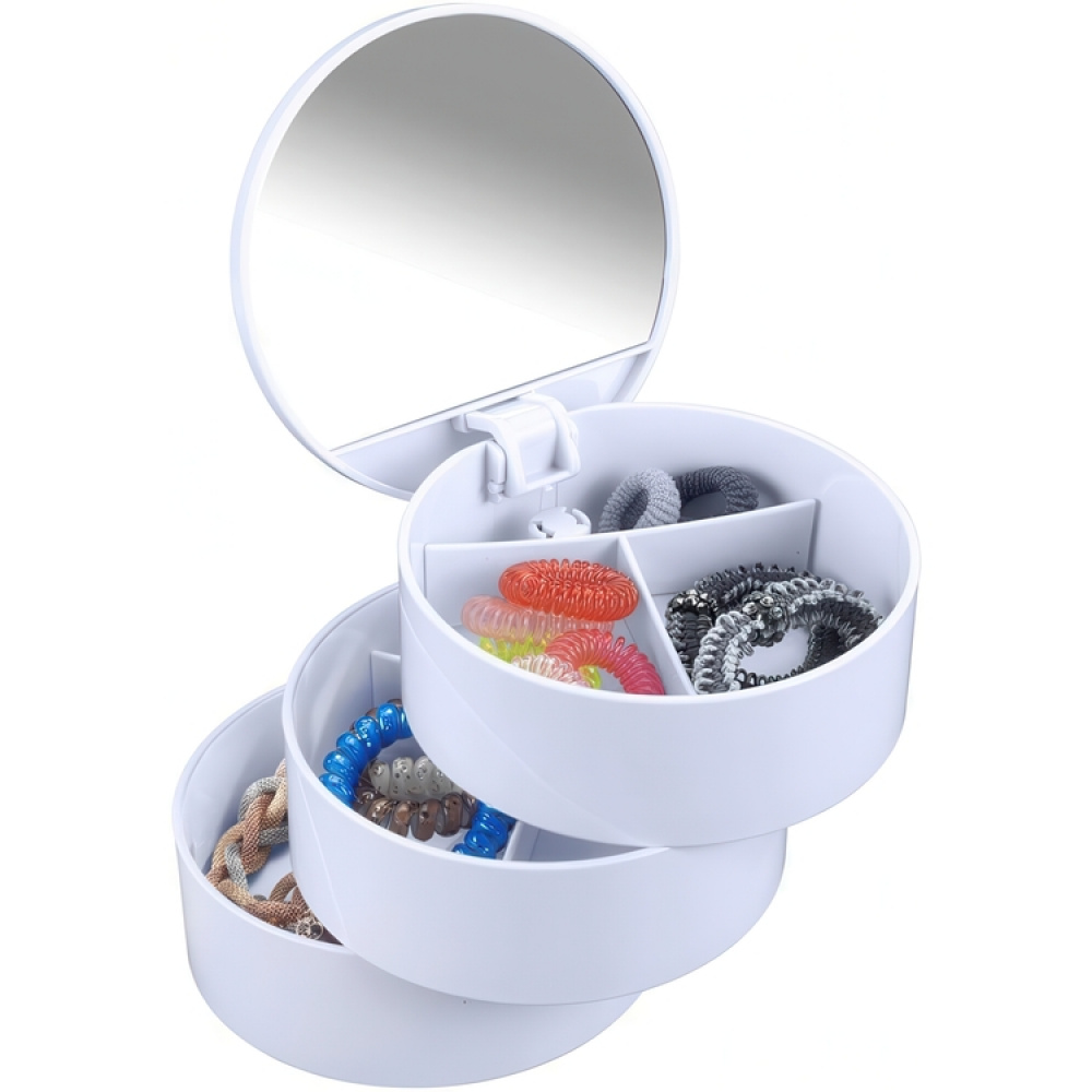 Ask med spegel, COSMETIC TOWER, Ø 13 x H14 cm, Vit i gruppen Förvaring / Badrumsförvaring / Sminkförvaring hos SmartaSaker.se (40033)